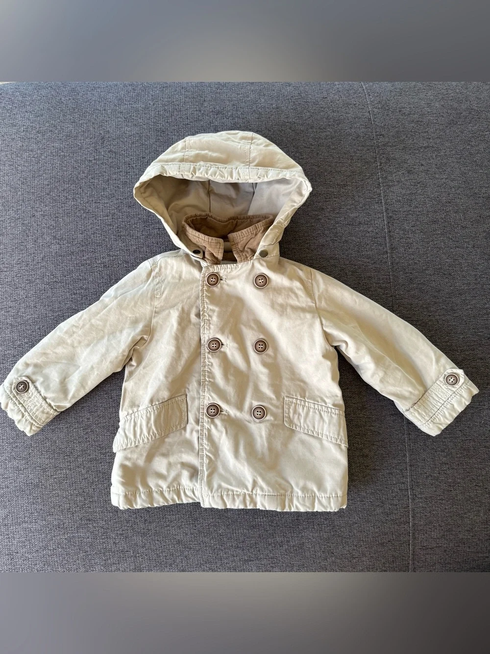 Zara Baby Boy Outwear Double Breasted Hooded Jacket 12-18M Outdoor Minimalist